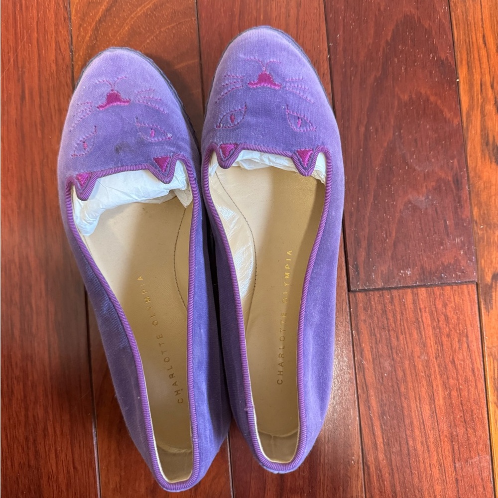 Charlotte Olympia Lavender velvet Cat Flats